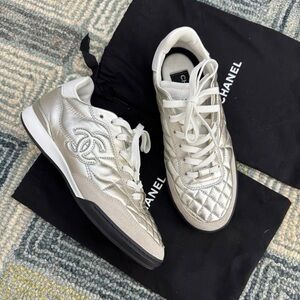 CHANEL Women's Metallic Quilted Sneakers